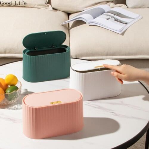 2L Desktop Flip Cover Trash Can Dressing Table Living Room Desk Bathroom Kitchen Mini Creative Storage Bin