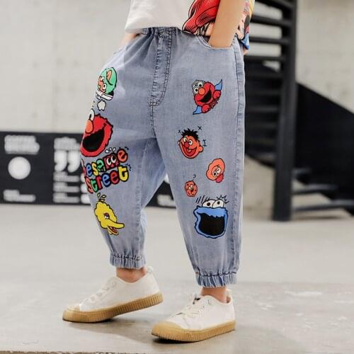 New Boys Casual Jeans Kids Boys Trousers Spring And Summer Thin Denim Pants Kids Children Cartoon Print Pants Bottoms Clothing