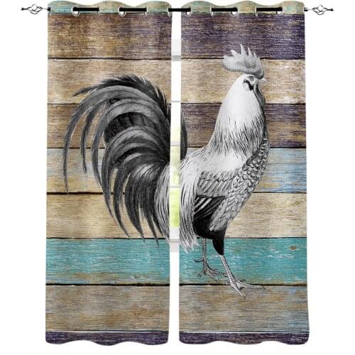 Farm Animal Rooster Wood Grain Window Curtains for Living Room Bedroom Kitchen Modern Curtains Home Decoration Drapes Blinds