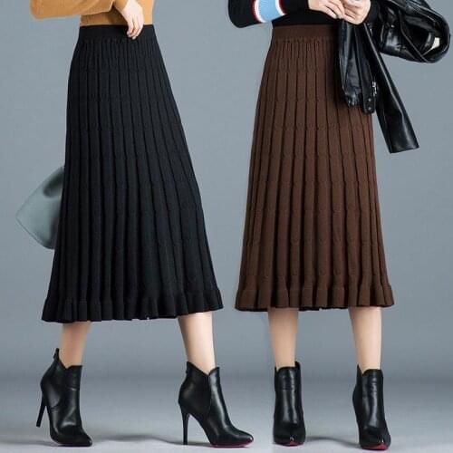 2021 Autumn Winter Vintage Women Solid Skirt Female New High Waist Long Skirt Ladies Party Streetwear Midi Length Skirts H649