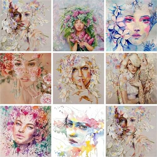 Full Square 5d Diamond Painting Woman Mosaic Flower DIY Embroidery Portrait Home Living Room Bedroom Decoration Set Crafts