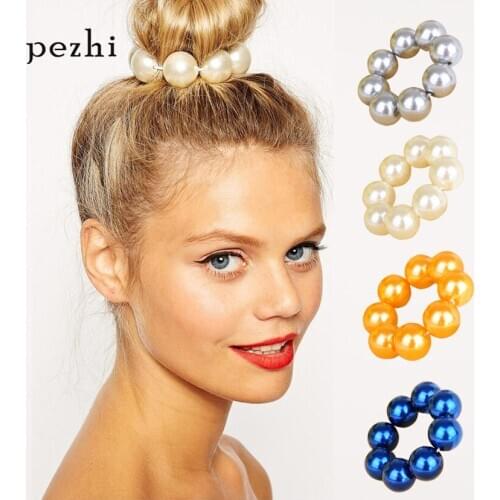 Fashion temperament hand-made European and American personality hair rope big pearl beaded elastic hair ring hair accessories