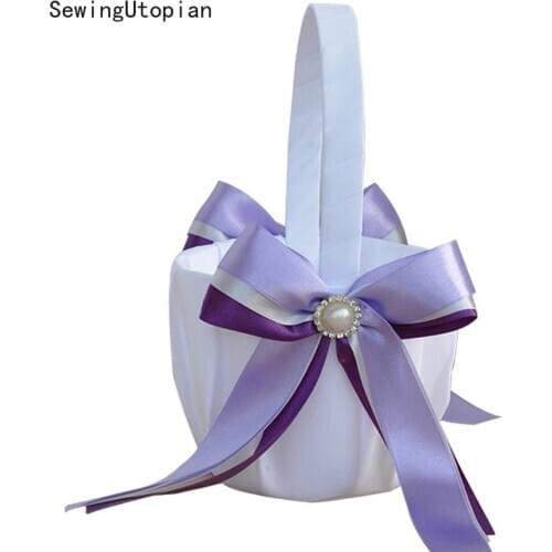 Romantic Flower Basket Rose Bow Ribbon Lace Wedding Bridal Flower Basket Party Flower Girl Basket Wedding Banquet Decoration