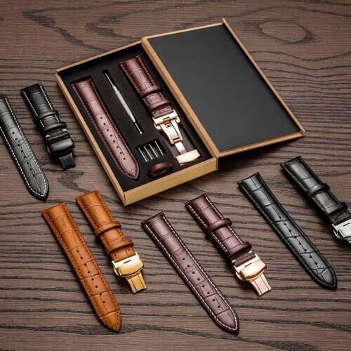 Crocodile pattern wristband Bracelet Strap Men Women Genuine Leather Watch belt Butterfly Buckle 18mm 20mm 22mm 24mm Gift Box
