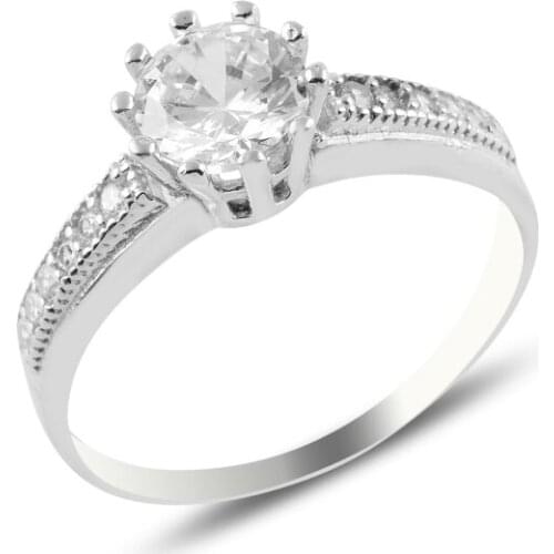 Silver 925 Sterling Yarımtur Engagement Zircon Ring