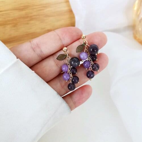 S925 Needle Petite Grape Temperament Purple Tassel Short Stud Earrings
