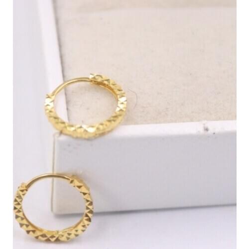 Real 18K Yellow Gold Earrings For Women Full Star Very Small Hoop Earrings 9mmDia Gift New Best Gift