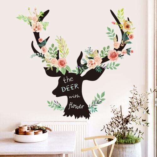 Nordic Deer Animal Wall Stickers Flowers for Kids Rooms Baby Bedroom Nursery Home Decoration Vinyl Art Wall Decal 2021 New