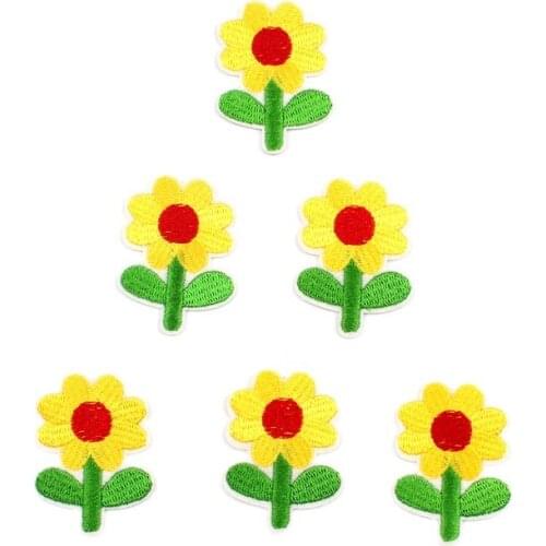 10pcs Embroidered Sunflower Patches Iron On Stickers Handmade Jeans Backpack Coats Shoes Hats Fabric Appliques Sewing Badge