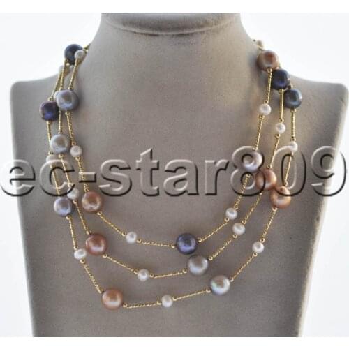 Z11139 50" 12mm Multicolor Round Edison Keshi Pearl Necklace Choker