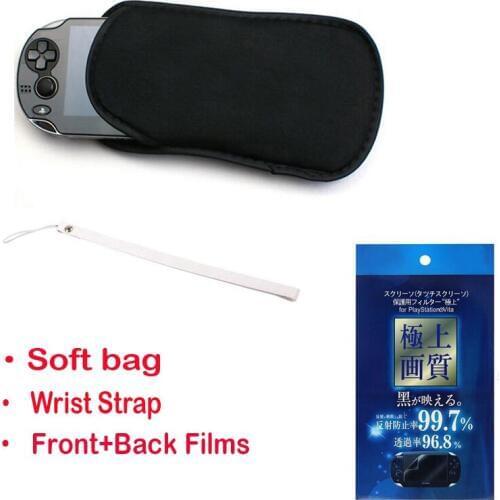 3in1 Protective Storage Bag Pouch+wrist lanyard+Screen Protector Film Cover Case for Sony PlayStation PS Vita PSV 1000 2000 Slim