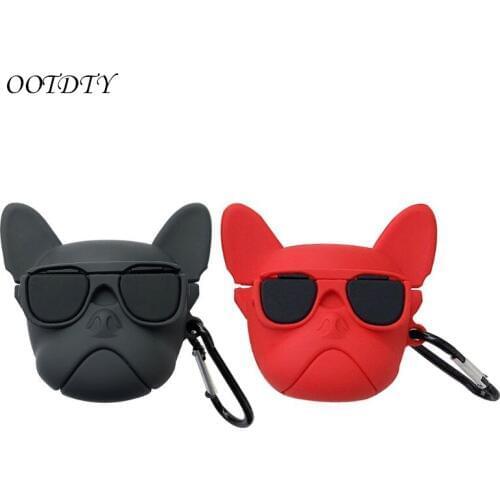 Dog in Glasses Pattern Protective Case Shockproof Cover Skin Protector with Carabiner for Airpods 1/2 Charging Box Accessories