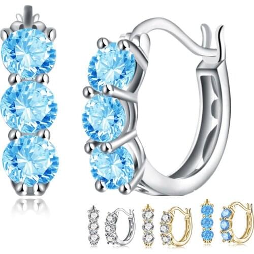 ZEMIOR 925 Sterling Silver Shiny Clear Cubic Zirconia Earring For Women Luxury 4 Color Hoop Earrings Wedding Fine Jewelry Best