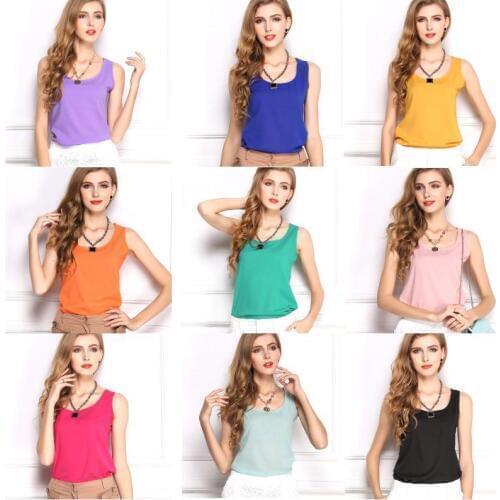 2019 New Cool Chiffon Tank Tops women Solid Color Summer Style base tees plus size