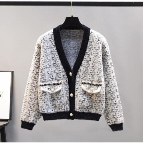 Mink velvet jacket women foreign style 2021 new fashion loose autumn and winter long-sleeved v-neck sweater knitted cardigan