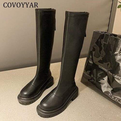 COVOYYAR Knee High Women Boots Long Solid Zip Thick Bottom Shoes Women Platform Ladies Autumn Winter Casual Shoes WBS4121