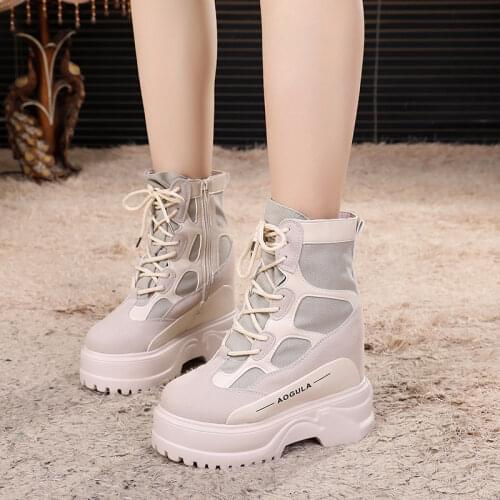 2019 Autumn High Platform Boots 10CM High Heels Women Thick Sole Shoes Winter Wedge Sneakers Waterproof Motorcycle Boots Woman