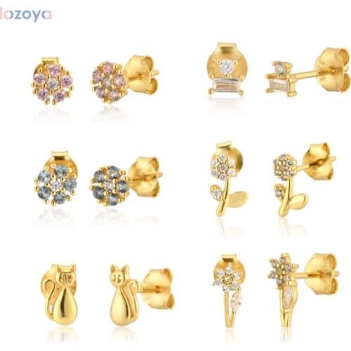 Lozoya 925 Sterling Silver Blue Fashion Jewelry For Pink Stud Earring Women Piercing Clips Women Wedding Accessories Jewels
