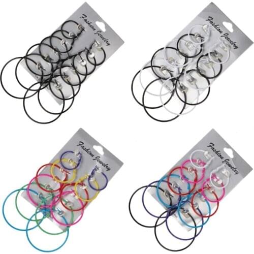 2021 New 6 Pairs/Set Hoop Earrings Women Jewelry Circle Fashion Black White Charm Simple