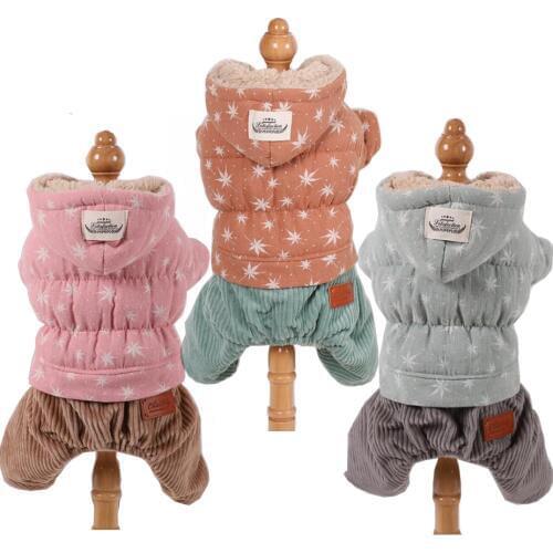 Winter Overalls for Dogs Star Corduroy Fleece Dog Jumpsuit Teddy Warm Dog Clothes XS S M L XL