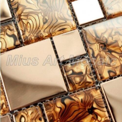 Gold foil glass mixed metal mosaic tile for kitchen backsplash decoration