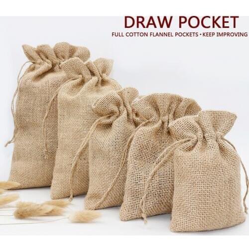1pcs Jute Hemp Bags Off white Fabric Draw Pocket for Storage Gifts Baking Packaging Wedding Party Deaoration DIY Craft Supplies