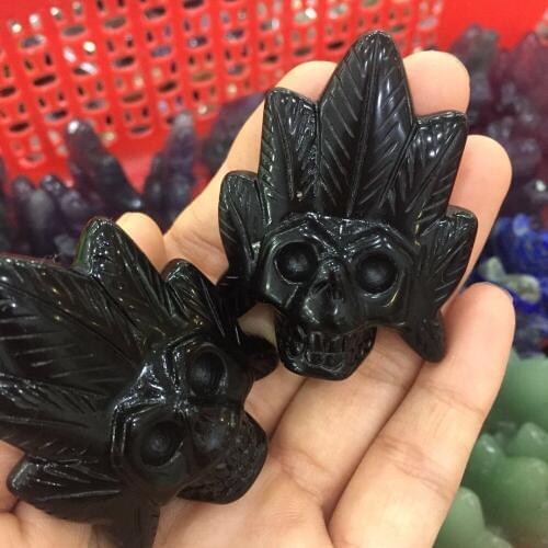 2 pcs cute natural obsidian,laps lazuli,rainbow fluorite crystal indian head skull healing crystal hand carved gemstones gift