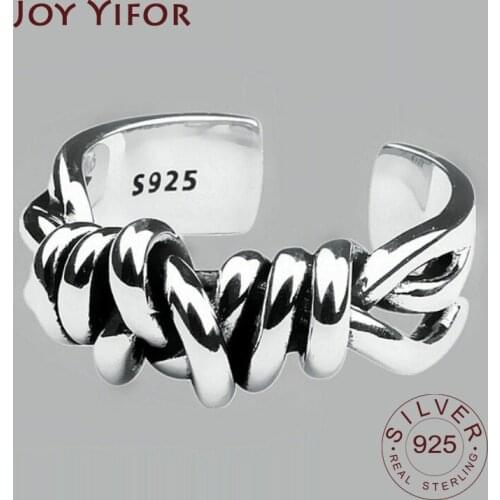 925 Sterling Silver Vintage Woven Winding Rings for Women Line Knotted Opening Thai Silver Finger Ring Jewelry Creative