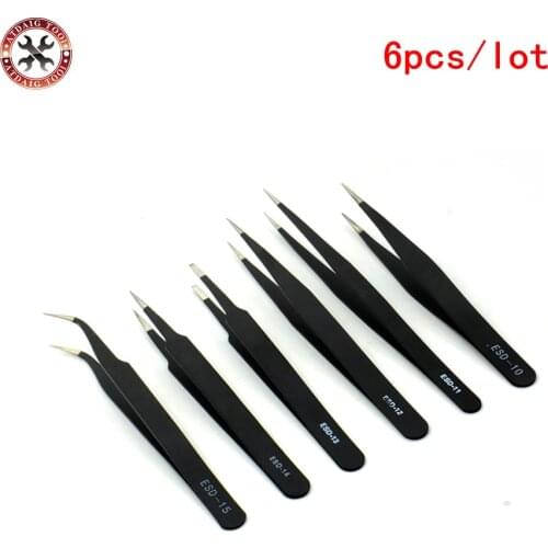 Anti Static Tweezers Stainless Steel Tweezers Set for BGA Work Repair Tool ESD-10,11,12,13,14,15
