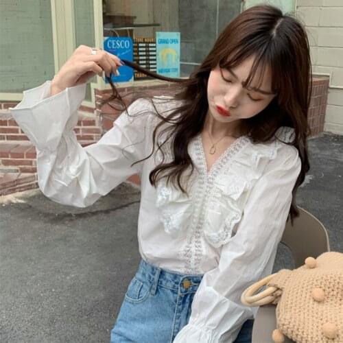 Blouses Women Long Sleeve Flare All-match Soft Spring Blusas Mujer Pure Color Tunic Design Ruffles Teenager Shirt Female Tops