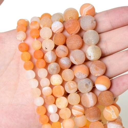 Orange Matte Agates Beads Natural Round Loose Stone Bead for DIY Jewelry Making Bracelet Necklace Accessories 4/6/8/10mm