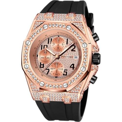 Rose Gold Mens Watches Top Brand Luxury Chronograph Watch Men Diamond Military Sport Wristwatch Male Clock Hip Hop Reloj Hombre