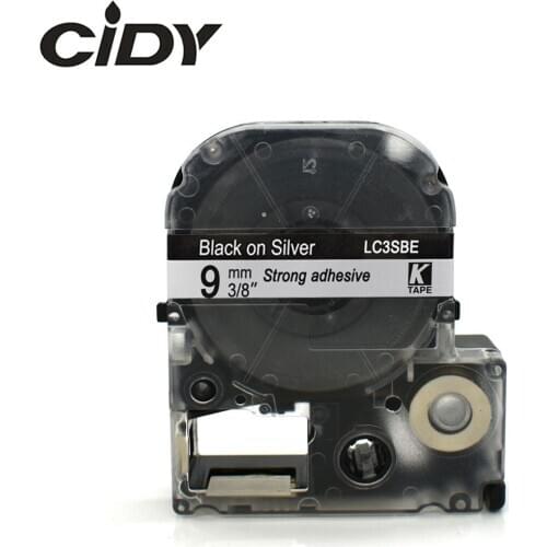 CIDY 9mm Black on Silver SM9X / LC-3SBE9 LC-3SBE LC 3SBE LC3SBE compatible label tapes for kingjim printers for LW300 LW400