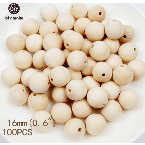 Lets Make 16mm Round Unfinished Wooden Beads 100 Pieces Baby Teether Wooden Teething Wooden Toys