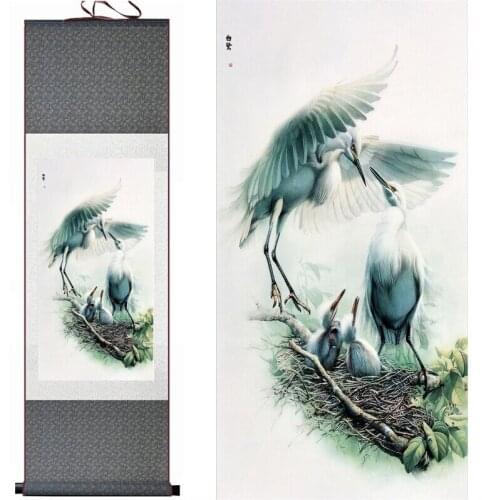 Egret art painting egret painting Chinese Art Painting Home Office Decoration Chinese egret silk scroll painting