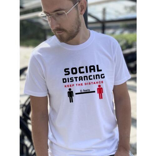 Social Distancing Keep The Distance 6 Feets Mens Harajuku T-shirt Streetwear Graphic Tees Short Sleeve T Shirts Camisetas 2020