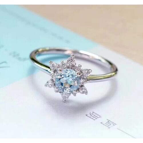 Natural Aquamarine Elegant simple snowflake Ring S925 Silver Natural light blue topaz Ring Womens party gift Ring fine Jewelry