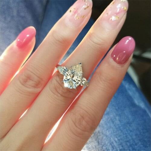 Original 925 Sterling silver Water Drop Promise Ring Diamond Charm Engagement Wedding Band Rings For Women Bridal Jewelry Gift