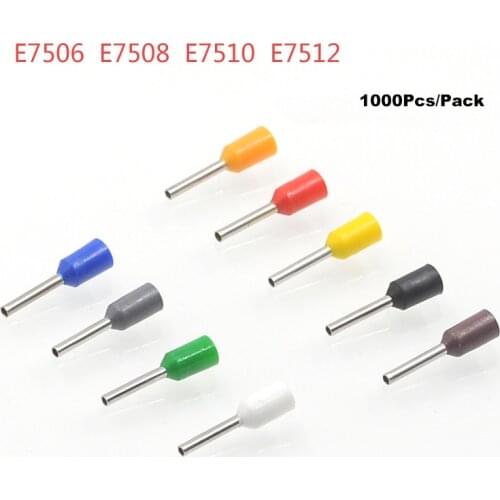 1000pcs Tube insutated cord end terminals Electrical crimp terminal wire connector E7506 7508 7510 7512 wiring cable ferrules VE