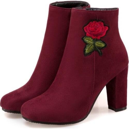 Big Size Ma'am Short boots Pure color Blue Patchwork Boot barrel High heel boots