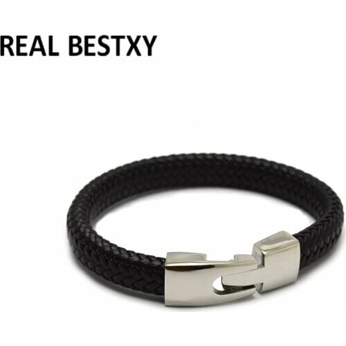 5pcs/lot Leather Bracelet Men Stainless Steel Clasp Handmade Men Bracelets Bangles Braided Leather Bracelet men women Wholesale