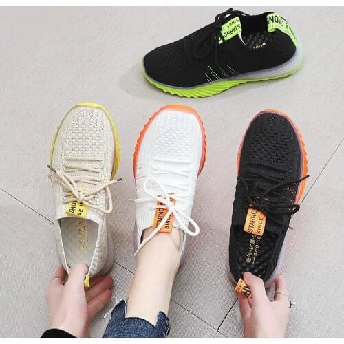 Spring Autumn Mesh Sport Coconut Shell Women Shoes Fashion Wild Knit Flying Woven Flat Vulcanized Comfortable Shoes Sneakers