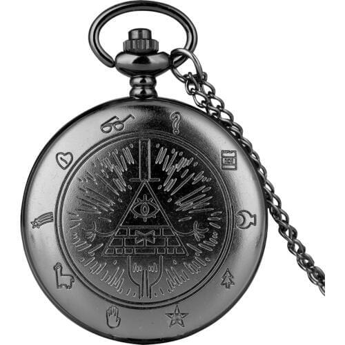 Eye of Providence Weird Town Triangle Devil Quartz Pocket Watch Gravity Foll Bill Cipher Time Gem Necklace Pendant Clock Gifts