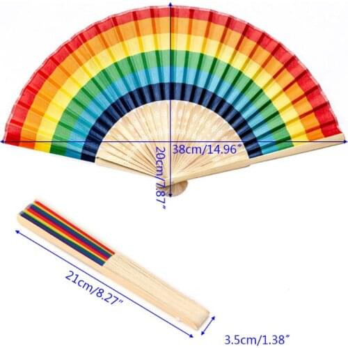 Summer Rainbow Handheld Folding Fan for Wedding Party Decoration Festival Dance Supplies
