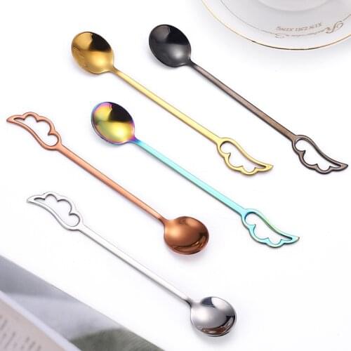 Wing Shape 304 Stainless Steel Spoon Dessert Fruit Honey Coffee Stirring Spoons Kid Cutlery Dinnerware Accessory for Bar Kitchen