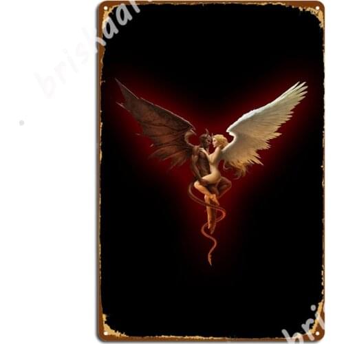 Love Demon And Angel Legendary Creature Figurine Character Supernatural Fiction Metal Signs Cinema Club Party Decoration