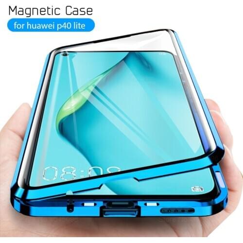 Magnetic metal double side glass phone case for huawei p40 lite case back cover for hauwei p 40 light p40lite 40lite P40lite p40