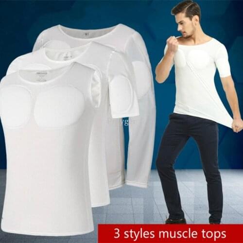 Muscle Undershirt Men Body Building Pecs Strong Chest Tops Padded Shaper Soft Enhancers Underwear Sexy White Prayger 1010