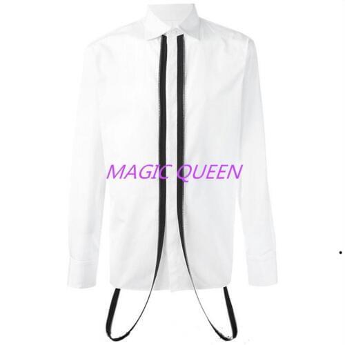 S-5xl Plus Size Men Clothing Long-sleeved White Slim Shirt Personalized Zipper Casual Top Bar Nightclub Singer Stage Costumes