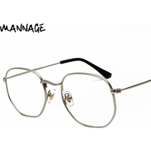 Men Vintage Irregular Glasses Frame Women Optical Mirror Lens Simple Metal Clear Eyewear Frames